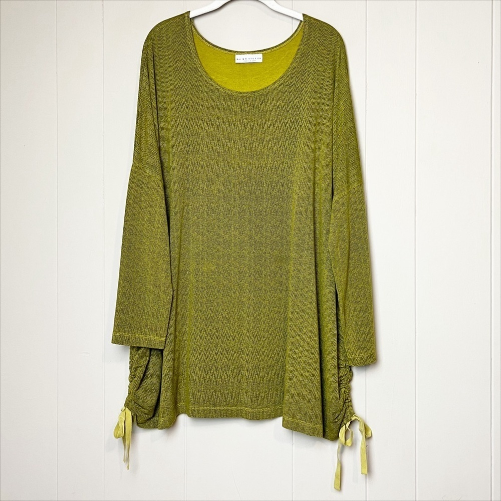 bryn Walker Ruched‎ Side Tunic Top Medium green French terry stretch lagenlook - Picture 10 of 10